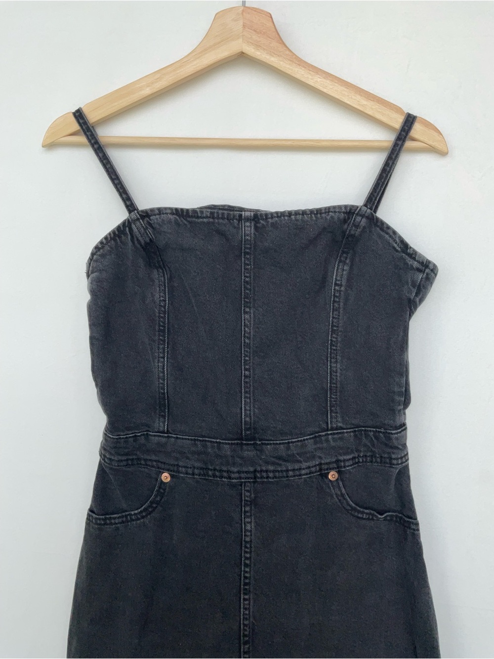 H&M Black Denim Maxi Open back Dress with Spaghetti Straps - Picture 4 of 9